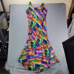 Vintage Jams World Harmony Whimsical Print Maxi Dress Large L Rayon Hawaii USA‎